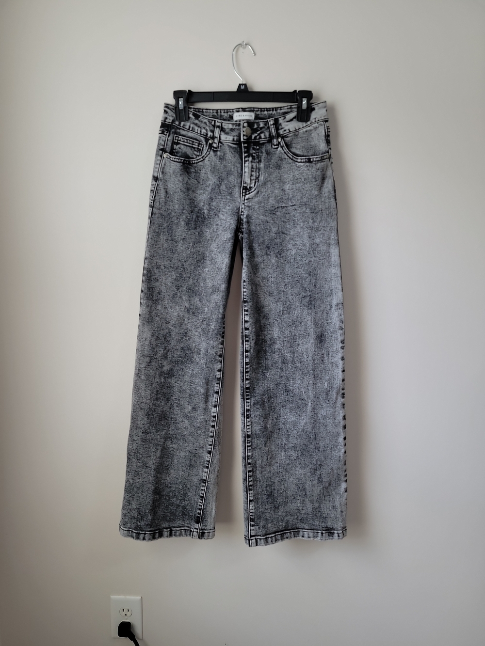 Fire & Rain Black Acid Wash High Rise Wide Leg Jeans Juniors 7 Black